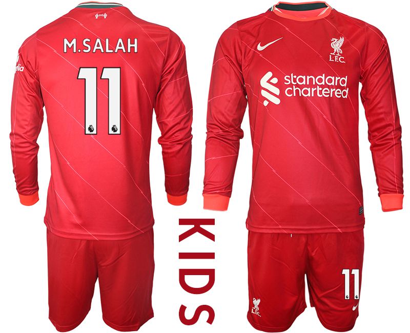 Youth 2021-2022 Club Liverpool home red Long Sleeve #11 Soccer Jersey